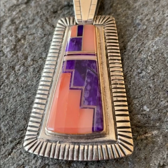 Vintage Navajo Norton Becenti Native American Inlay Pendant - Picture 11 of 14